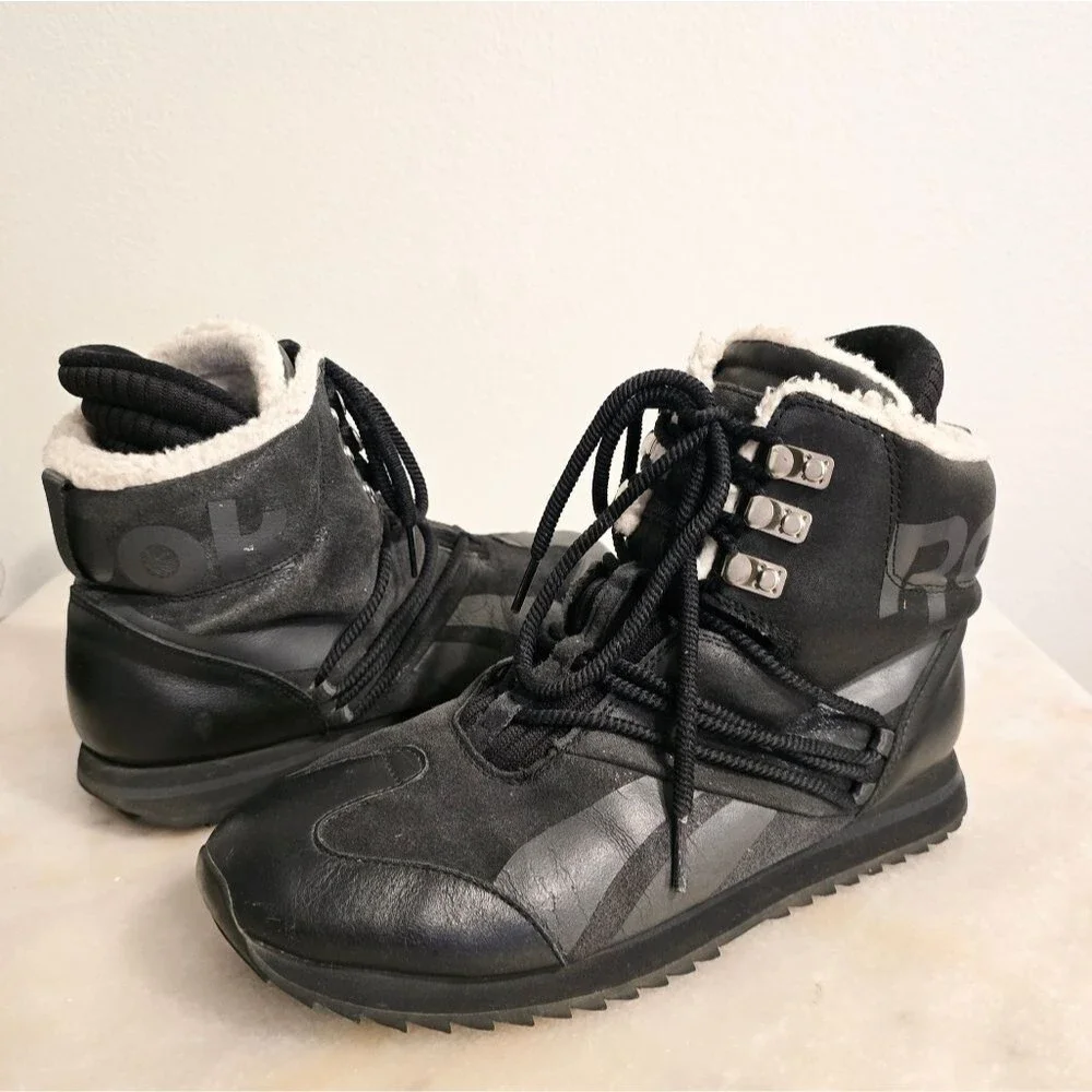 Reebok Frostopia Winter Thinsulate Black Leather Boots 9.5